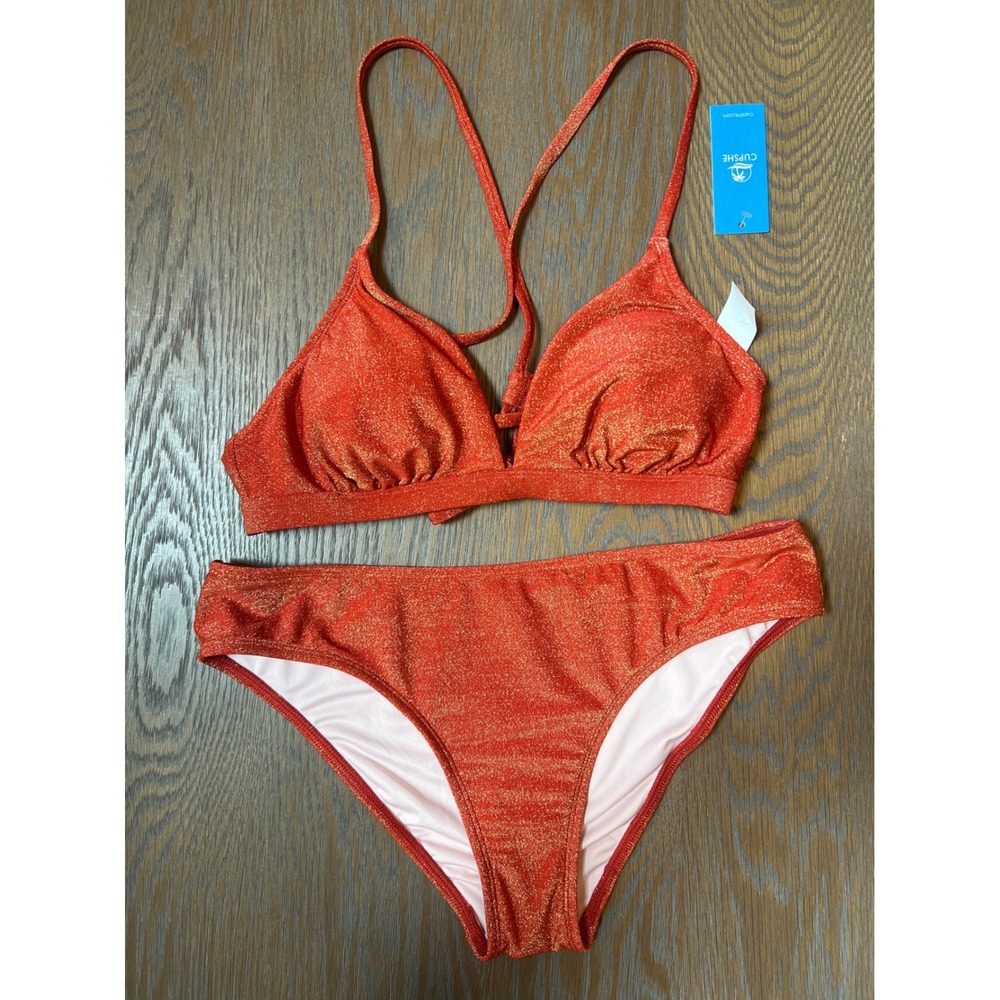 Cupshe Womens Burnt Orange Metallic Shimmer Bikini Set Two Piece Size M New